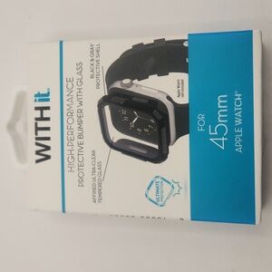 WITHit Black/Gray High-Perfor Protective Bumper w/Glass for 45MM Apple Watch NEW